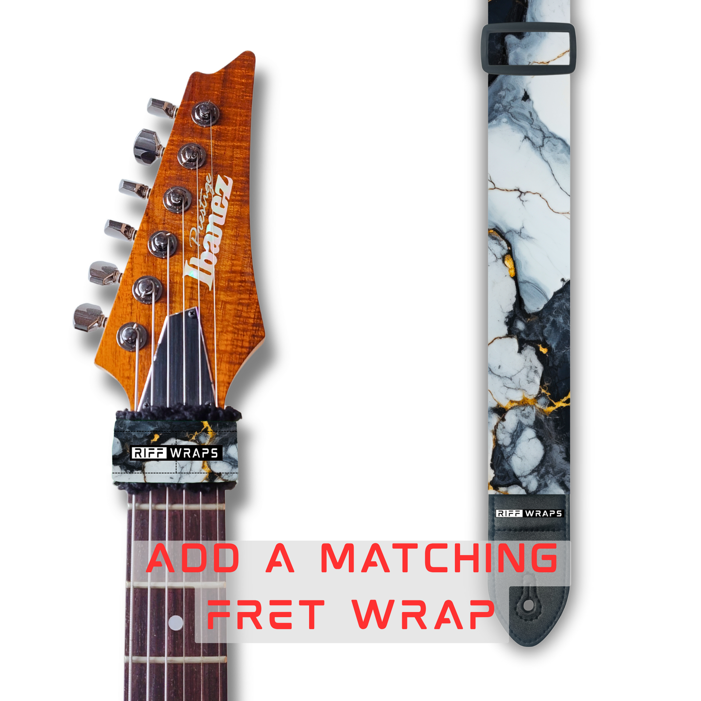 Marble - Grey, White & Gold - Padded Guitar Strap