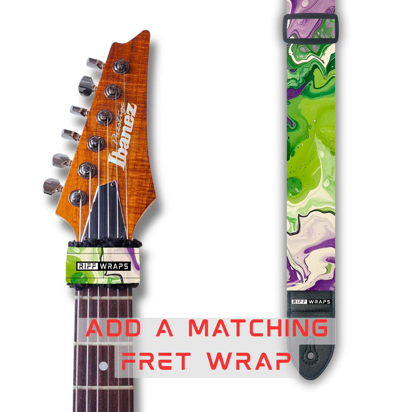 Swirls - Purple, Green & White - Padded Guitar Strap