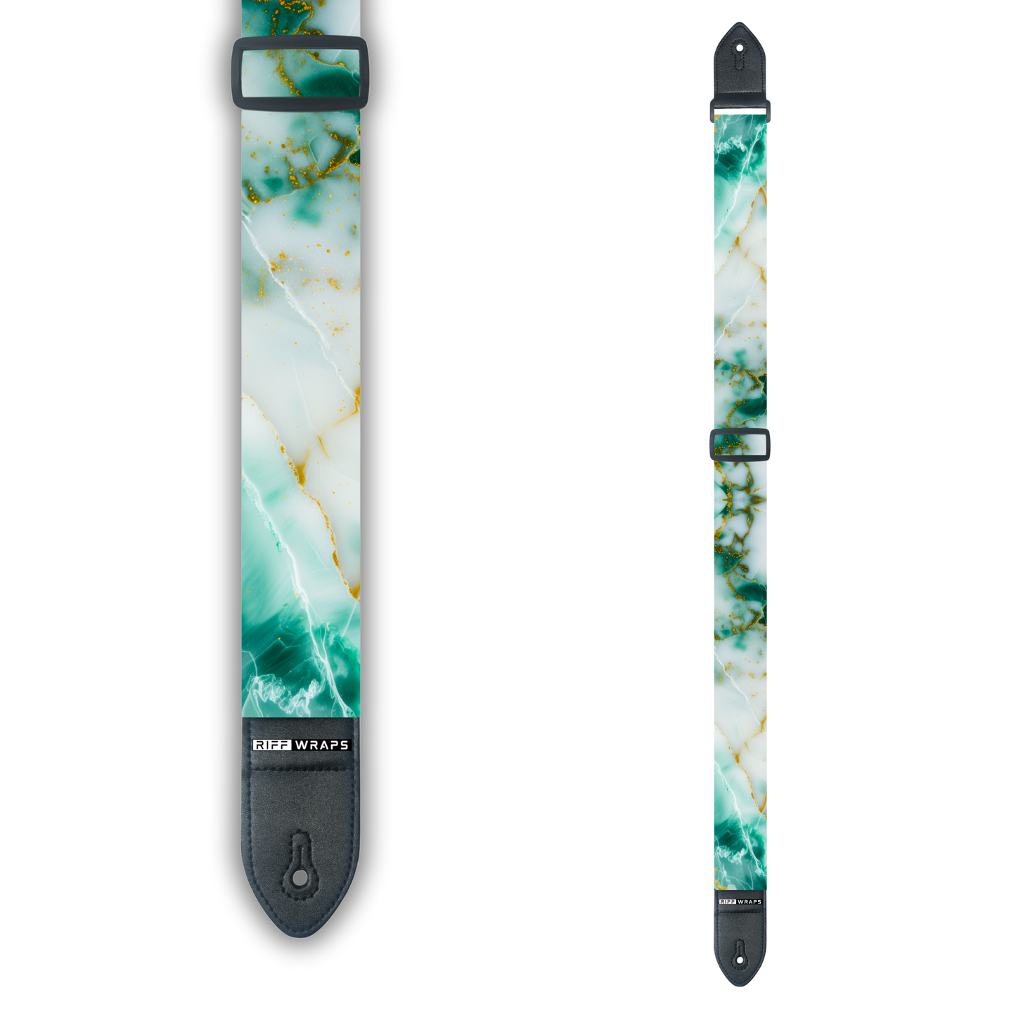 Marble - Green, White & Gold 1 - Padded Guitar Strap
