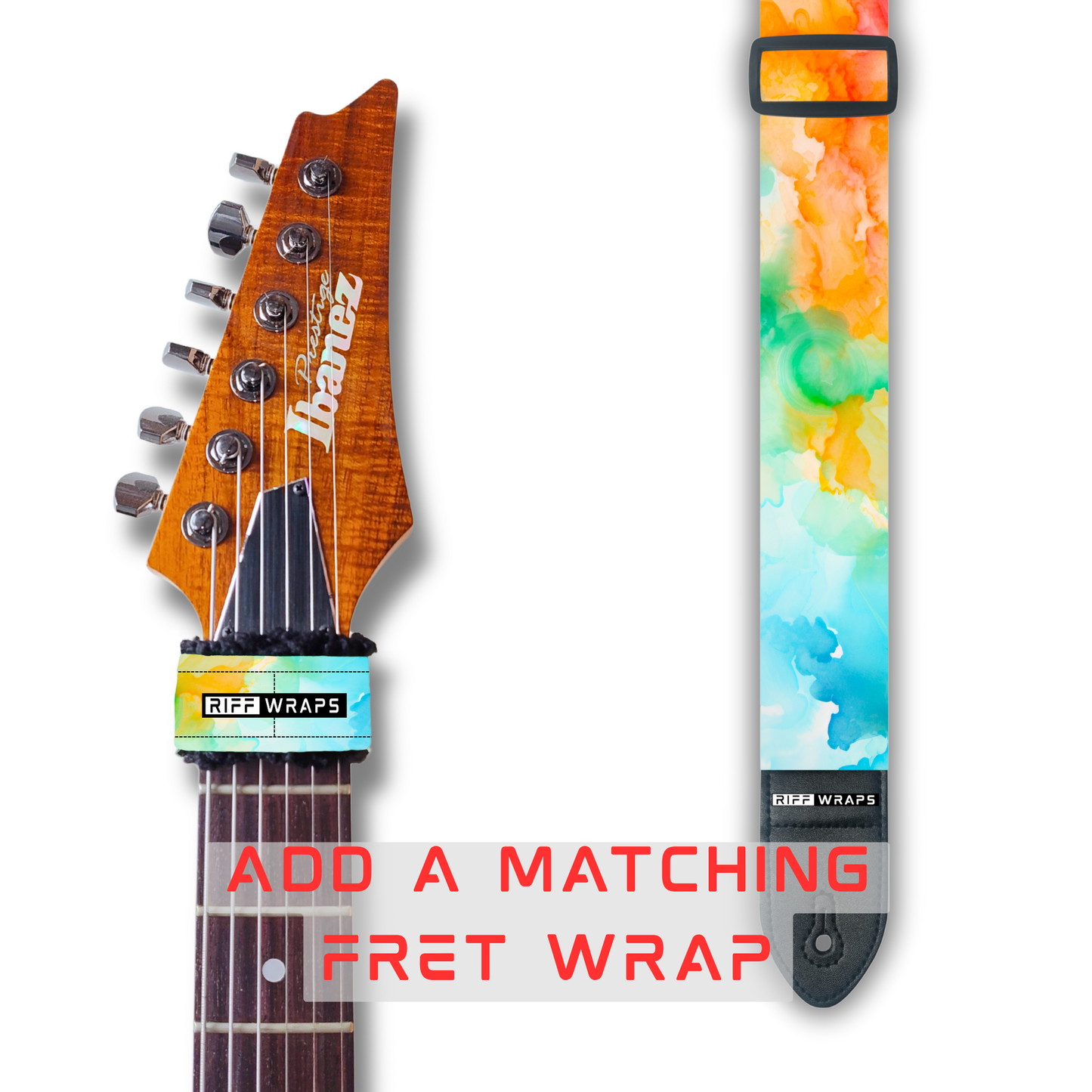 Watercolour - Blue, Green, Orange & Red - Padded Guitar Strap