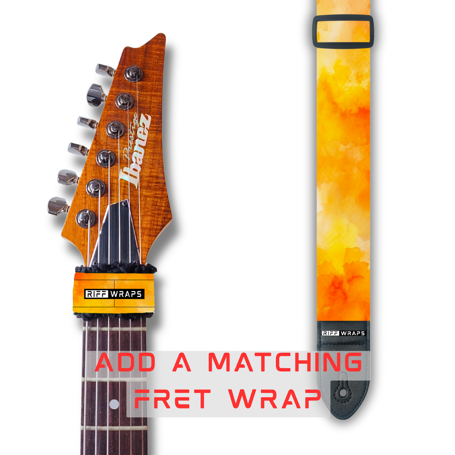 Watercolour - Orange - Padded Guitar Strap