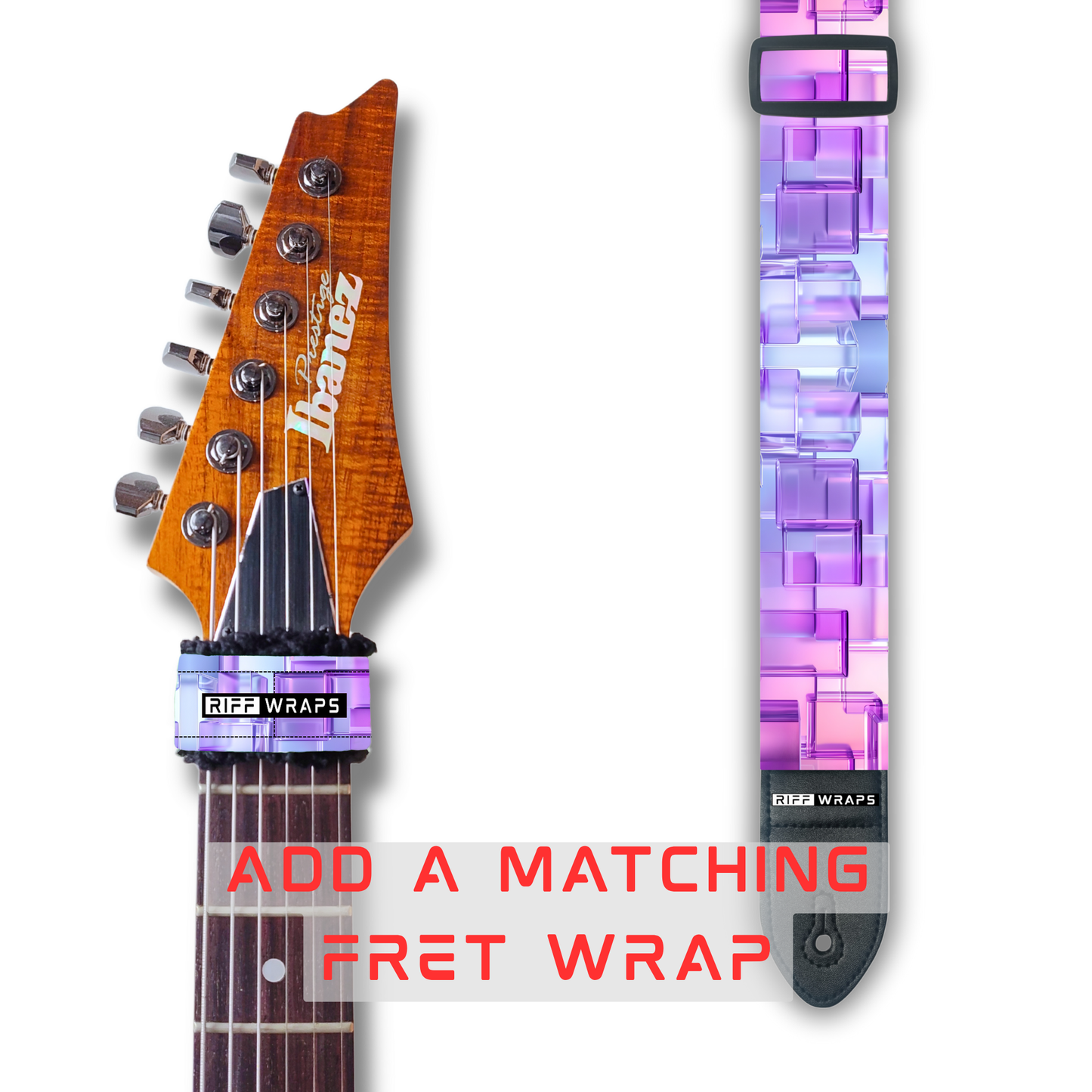 Geometric - 3D Cubes Pink - Padded Guitar Strap