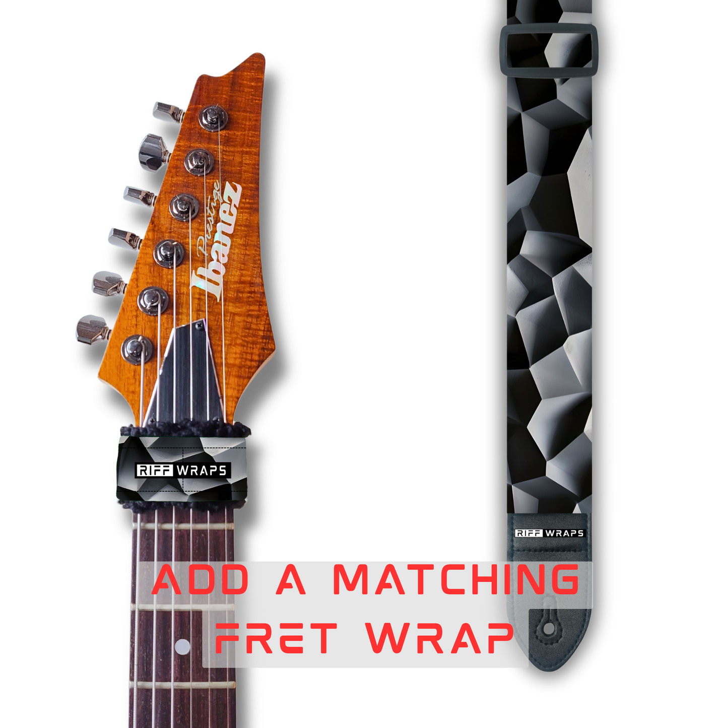 Geometric - Voronoi Texture Black - Padded Guitar Strap