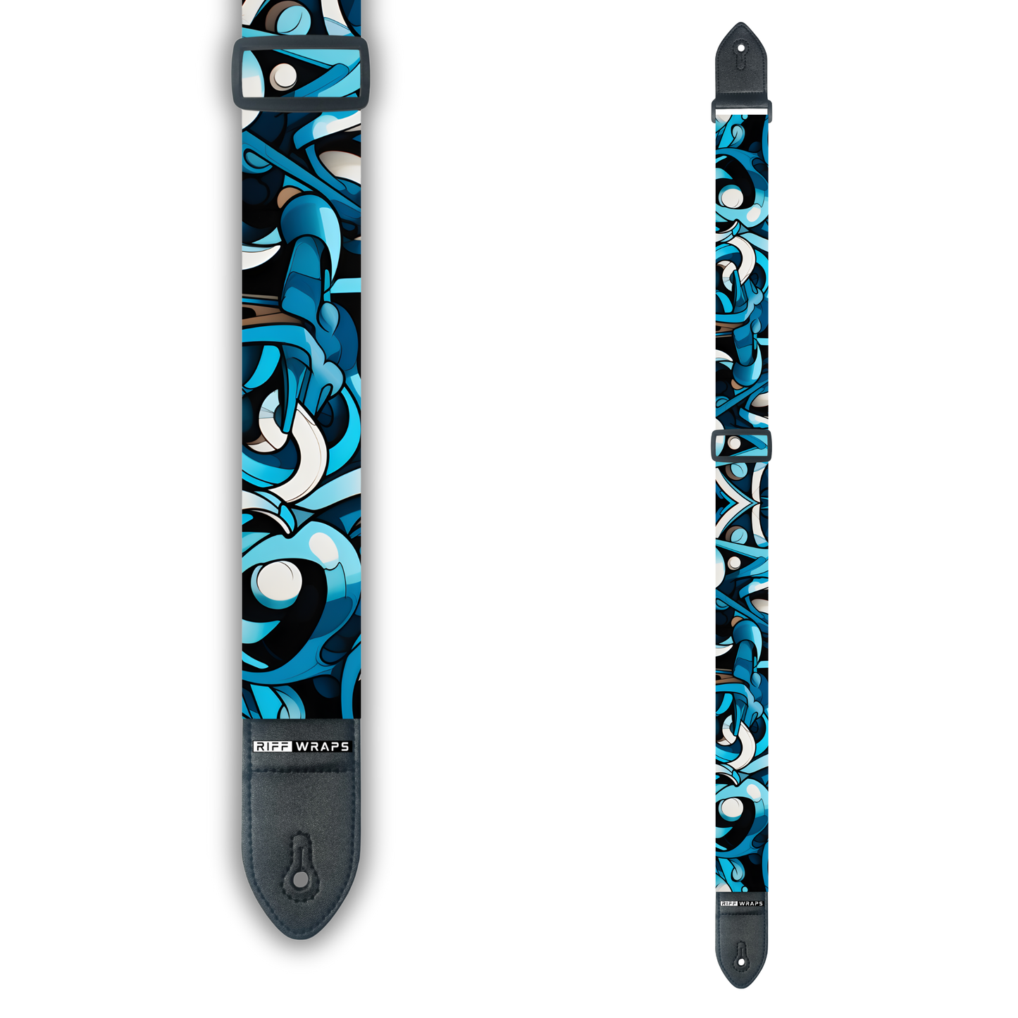 Tribal - Abstract Blue & White - Padded Guitar Strap