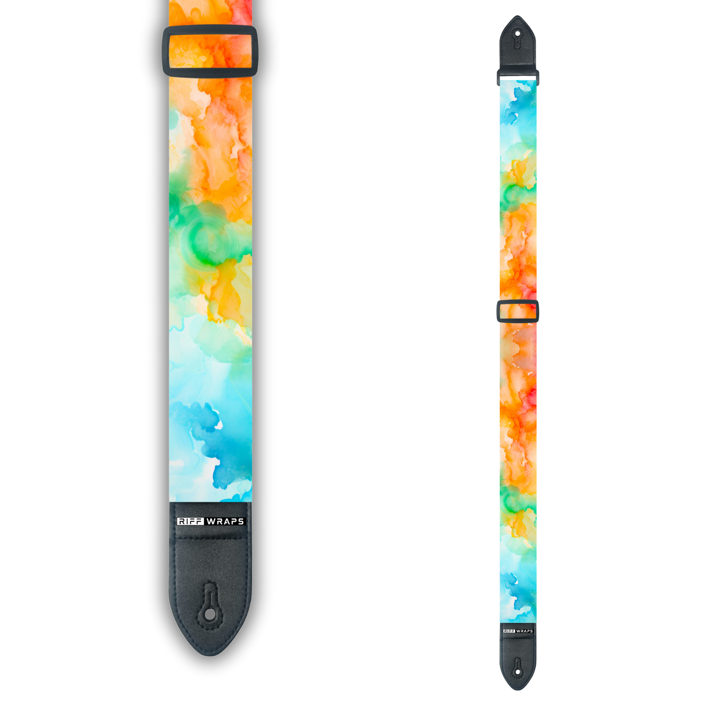 Watercolour - Blue, Green, Orange & Red - Padded Guitar Strap