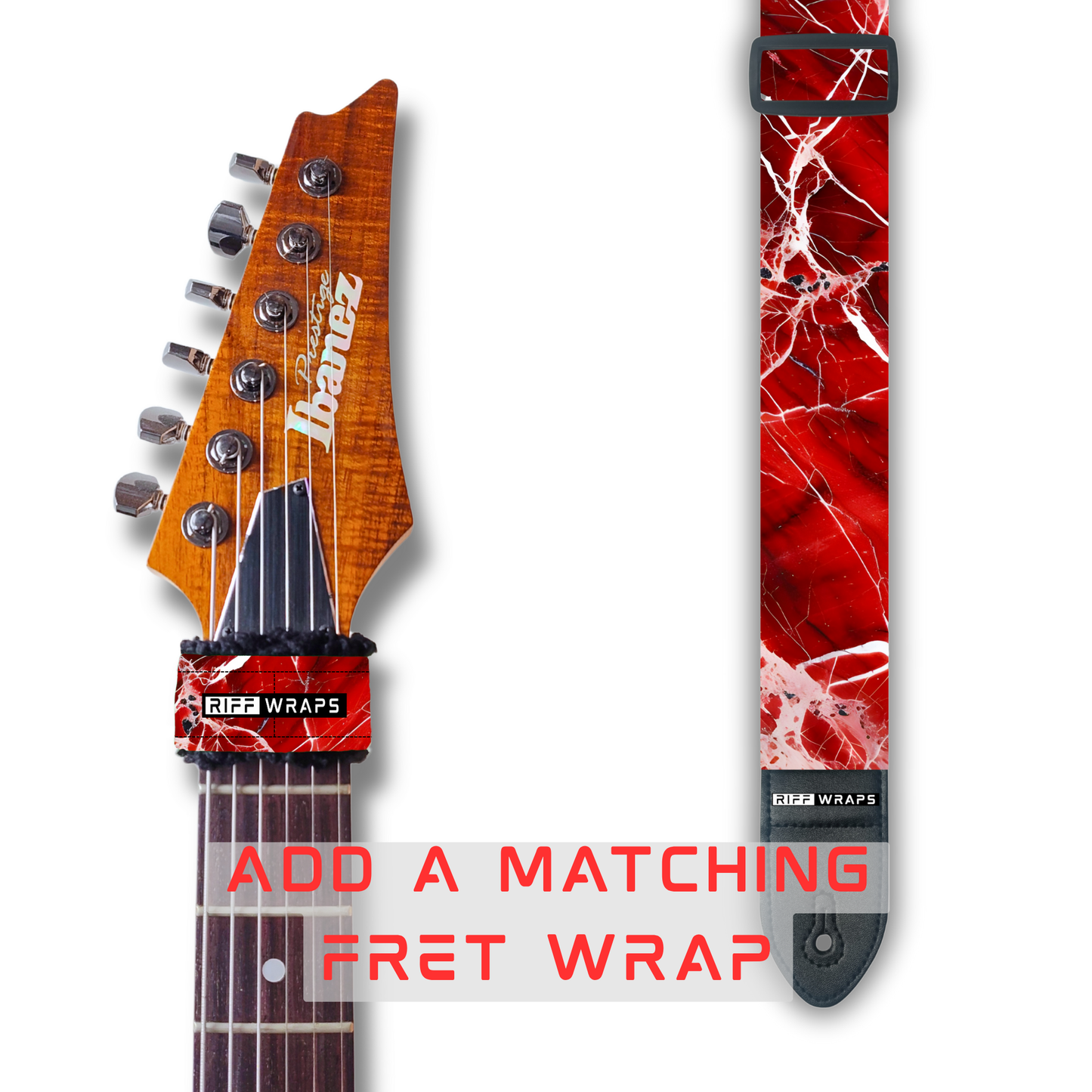 Marble - Red, White & Black - Padded Guitar Strap