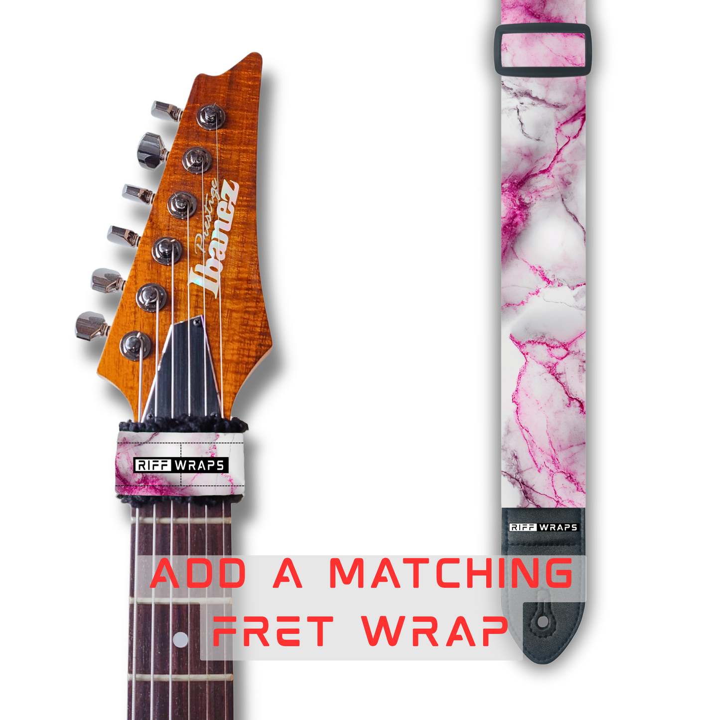 Marble - Pink & White - Padded Guitar Strap