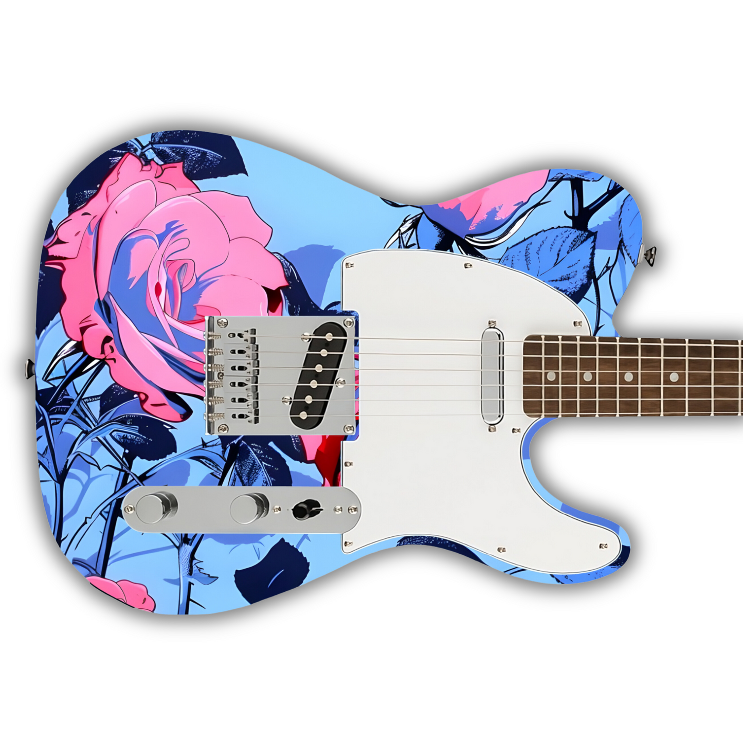 Floral - Pink & Blue Roses - Guitar Vinyl Wrap