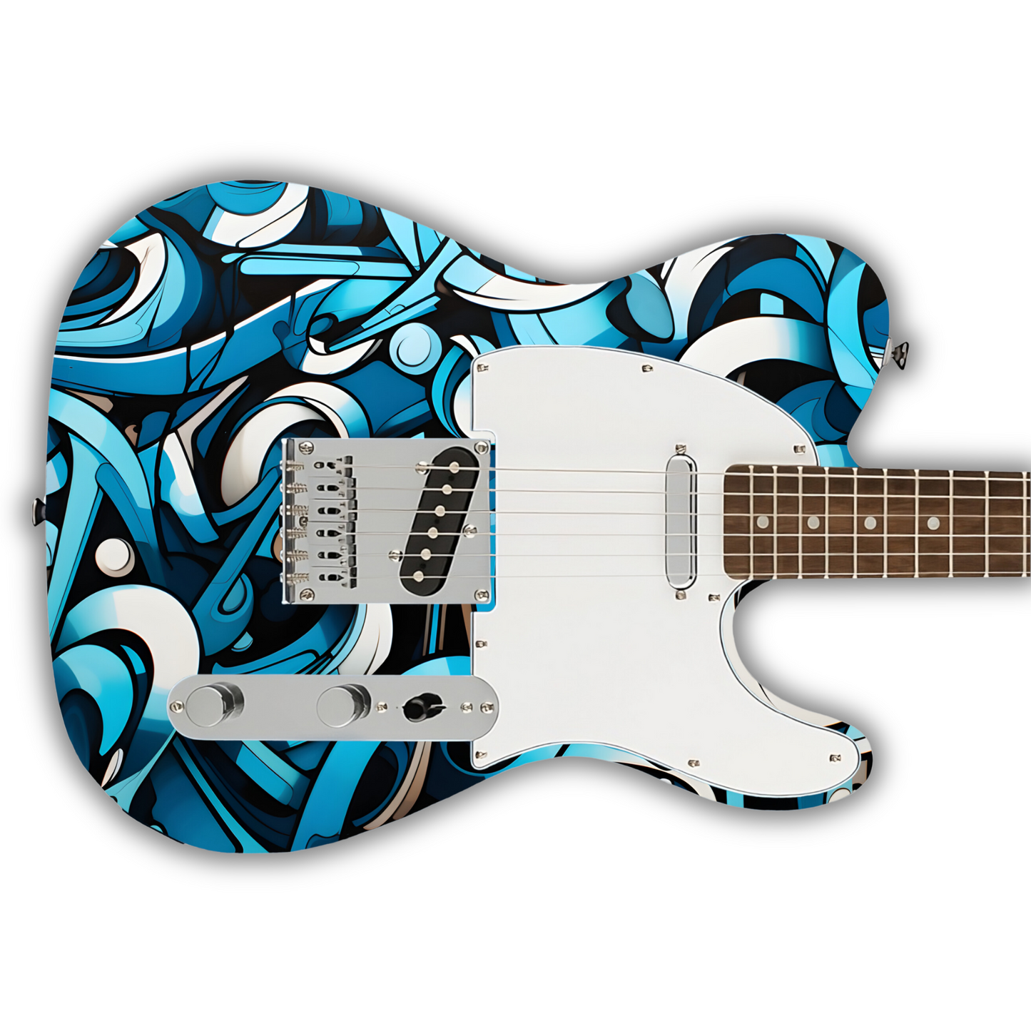 Tribal - Abstract Blue & White - Guitar Wrap & Strap Bundle