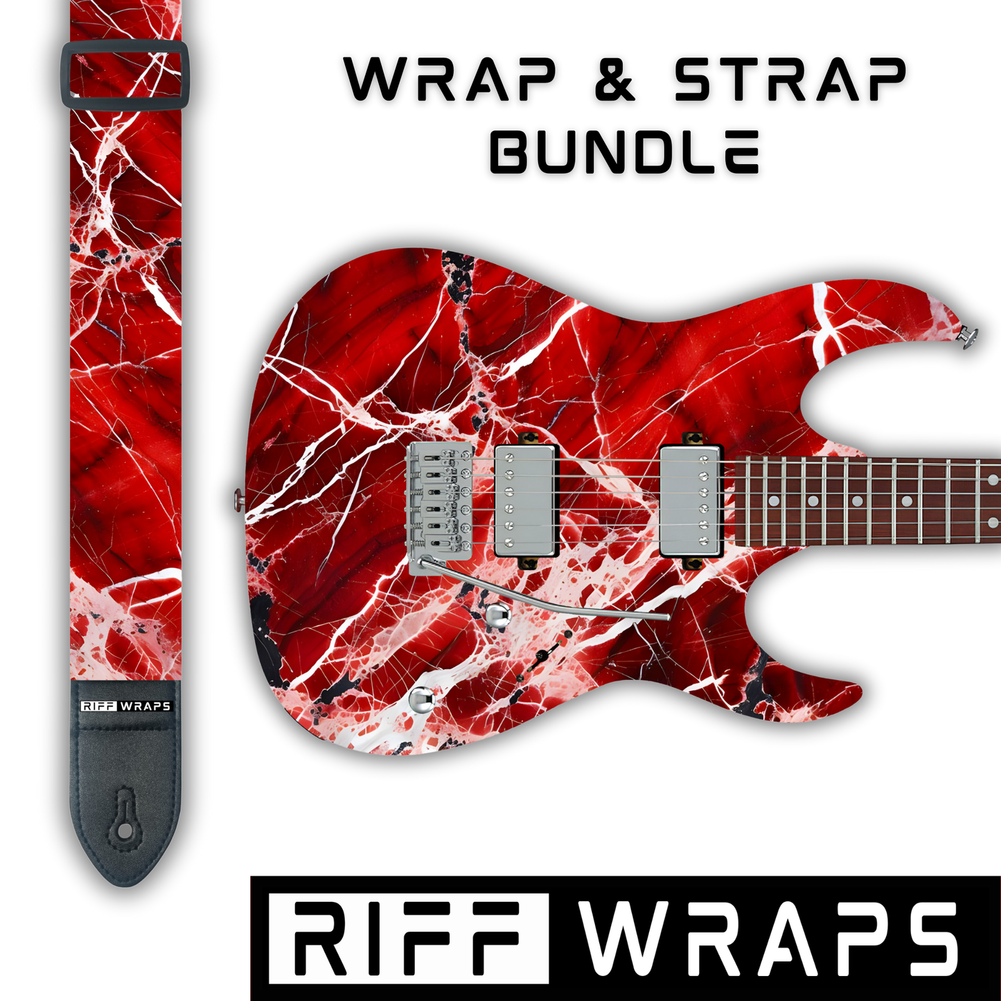 Marble - Red, White & Black - Guitar Wrap & Strap Bundle