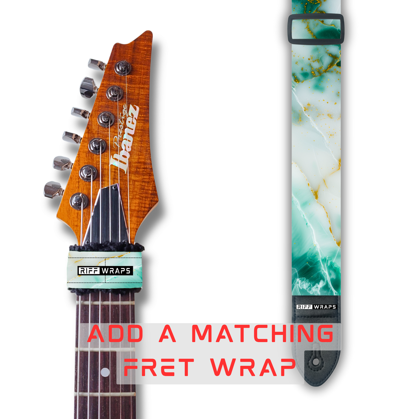Marble - Green, White & Gold 1 - Padded Guitar Strap