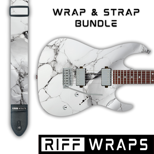 Marble - White & Black  - Guitar Wrap & Strap Bundle