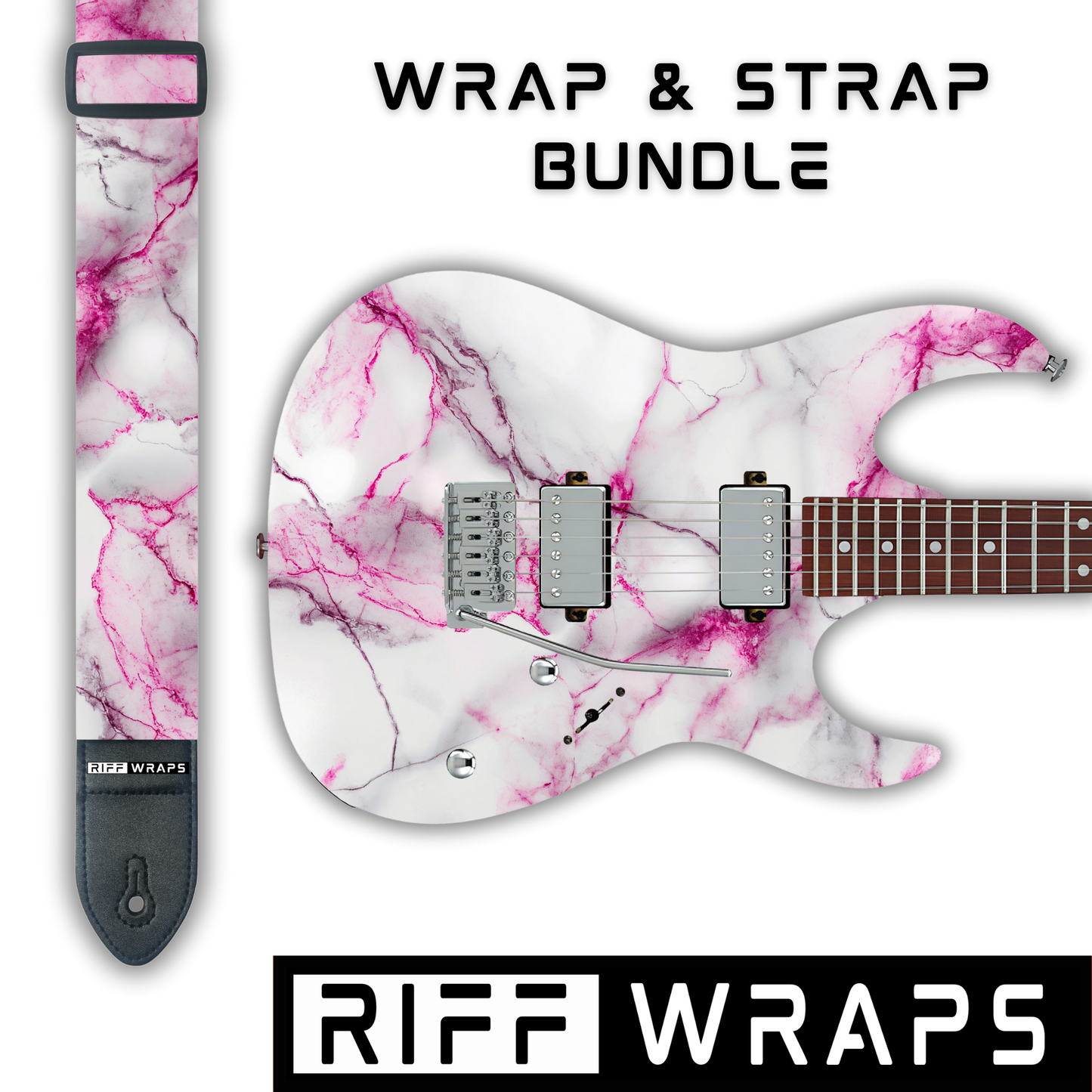 Marble - Pink & White - Guitar Wrap & Strap Bundle