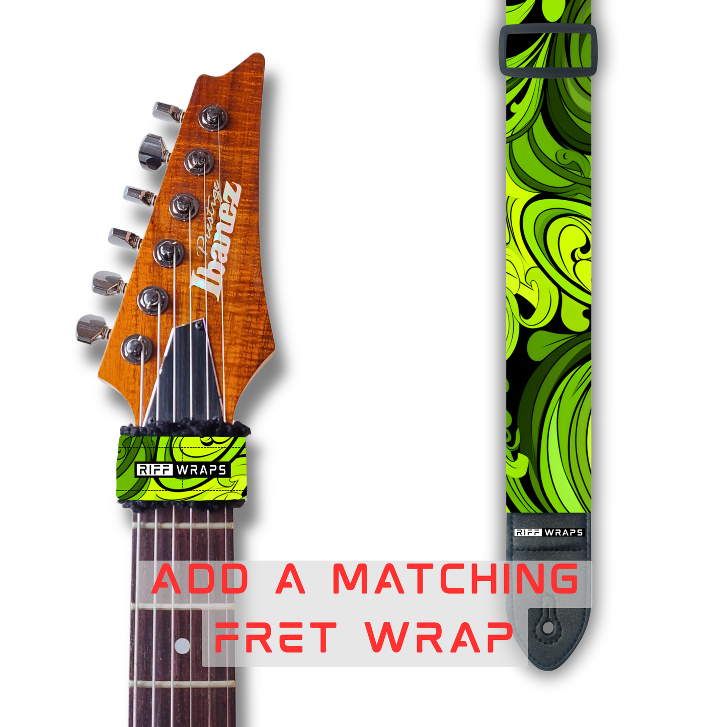 Swirls - Green & Black - Padded Guitar Strap