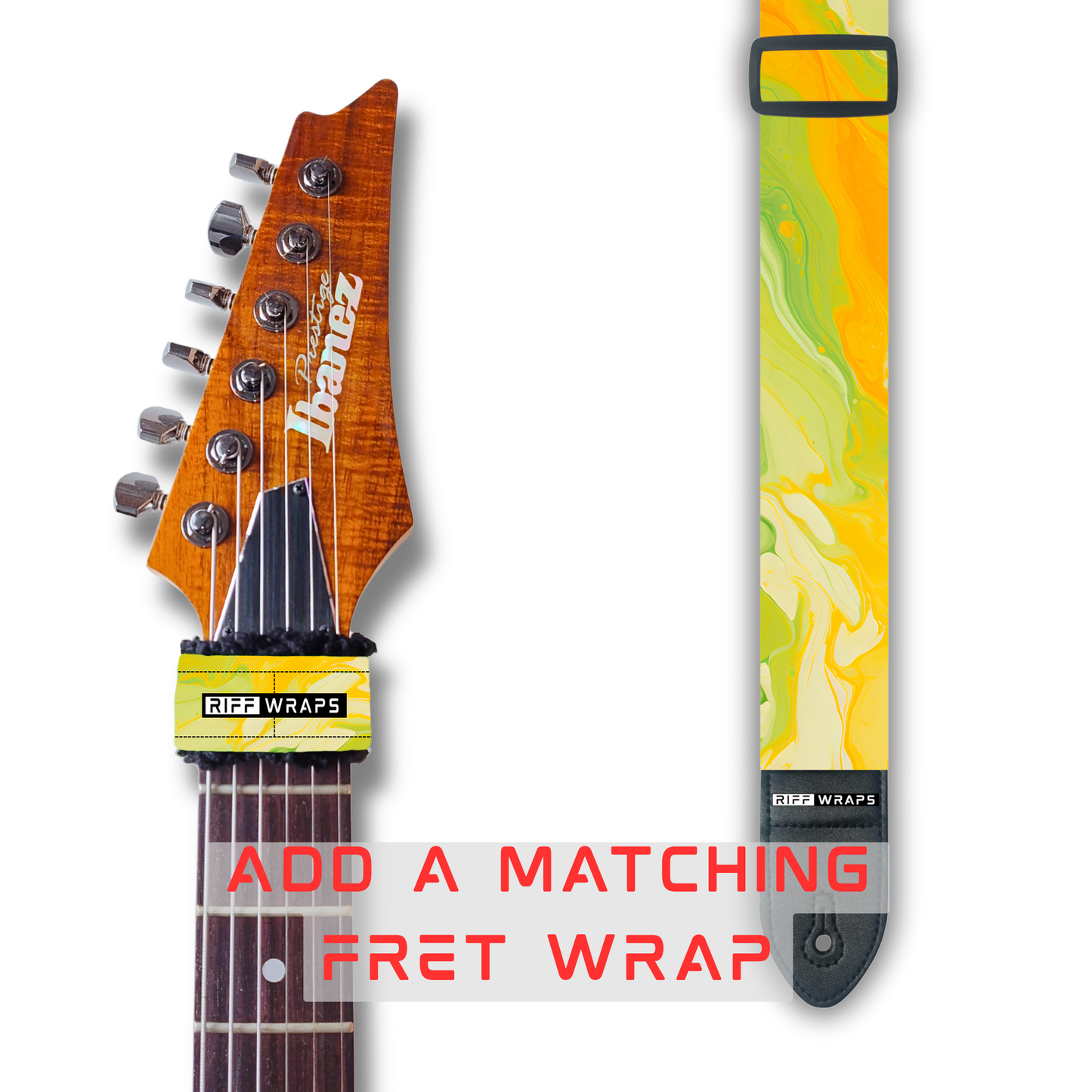 Swirls - Orange & Green - Padded Guitar Strap
