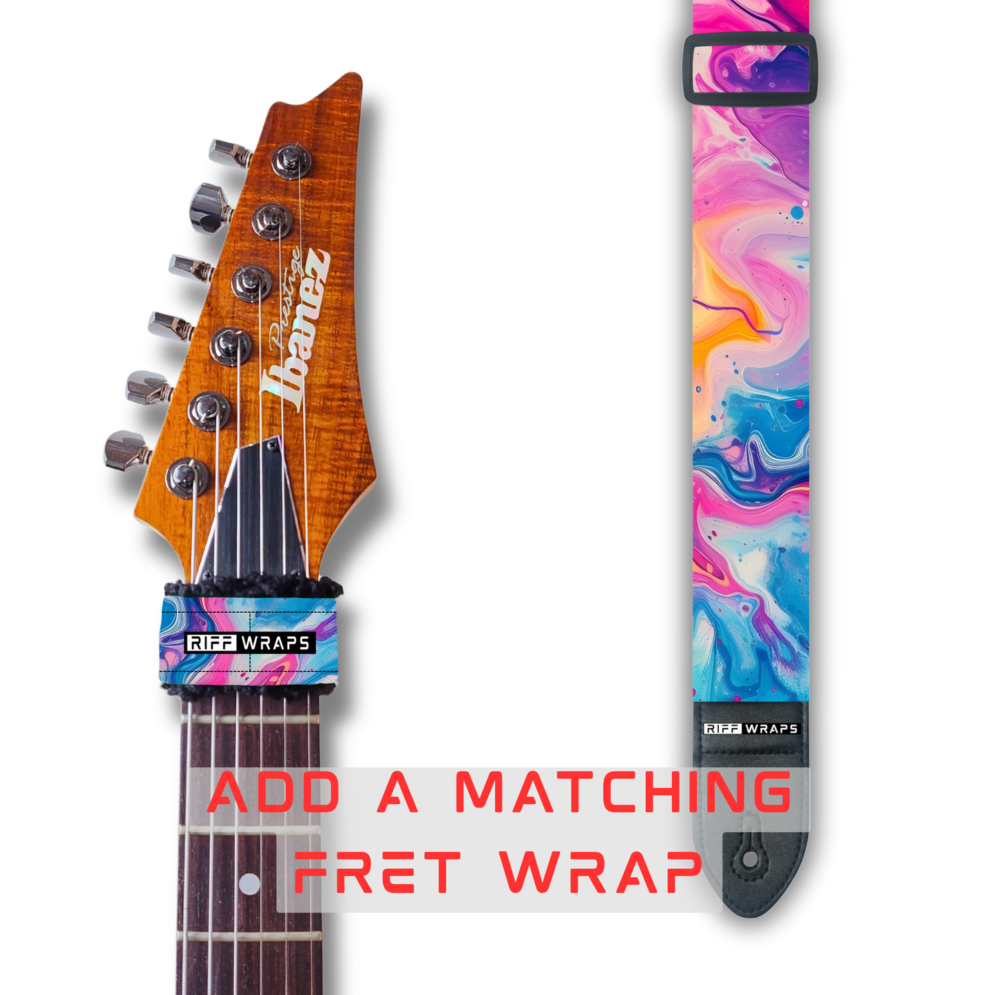 Swirls - Blue & Pink - Padded Guitar Strap