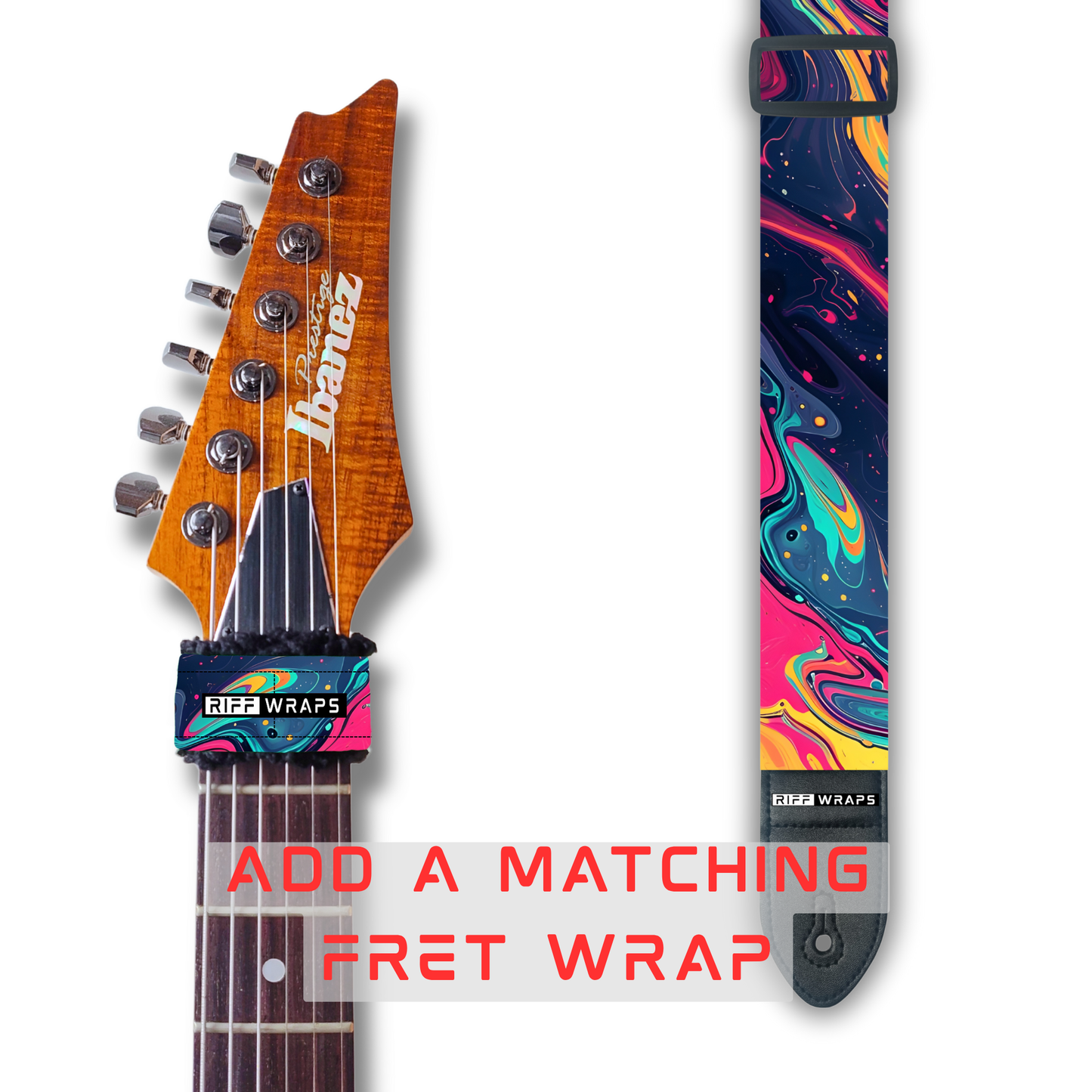 Swirls - Pink, Blue & Orange - Padded Guitar Strap
