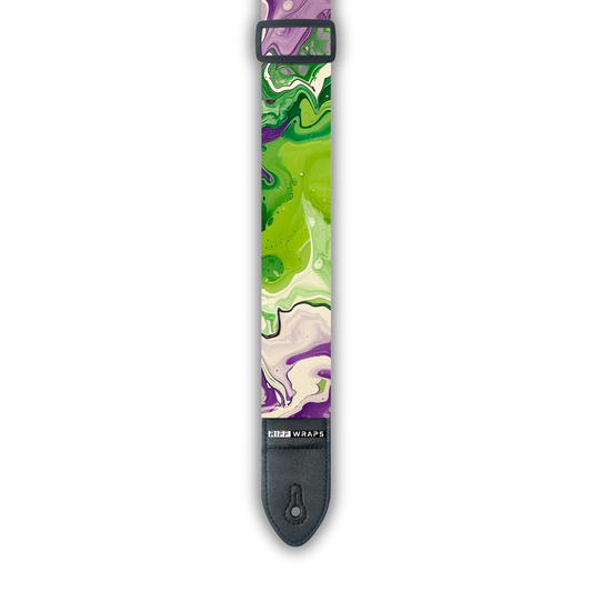 Swirls - Purple, Green & White - Padded Guitar Strap