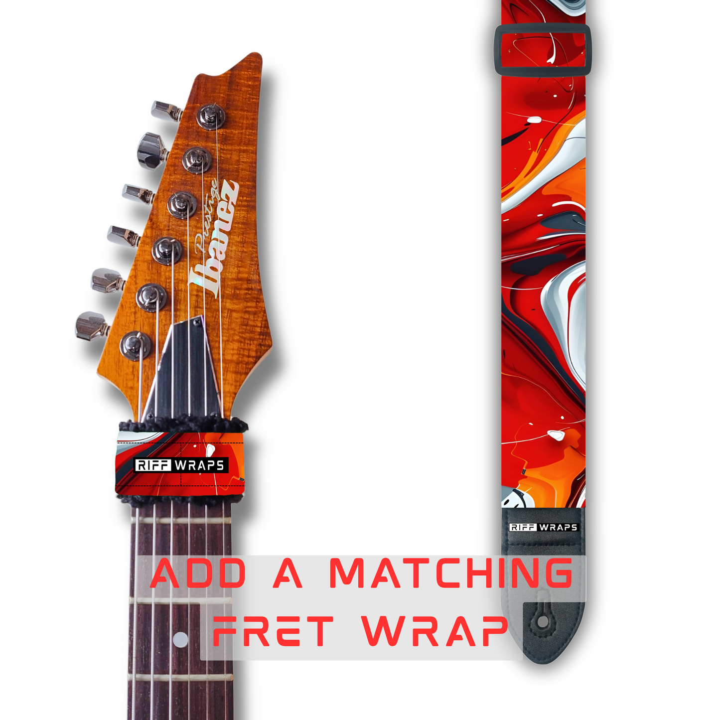 Swirls - Red, White & Grey - Padded Guitar Strap