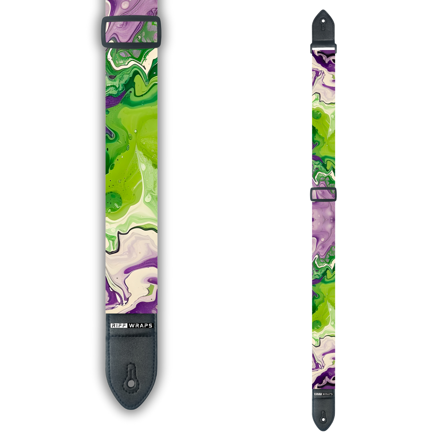 Swirls - Purple, Green & White - Padded Guitar Strap