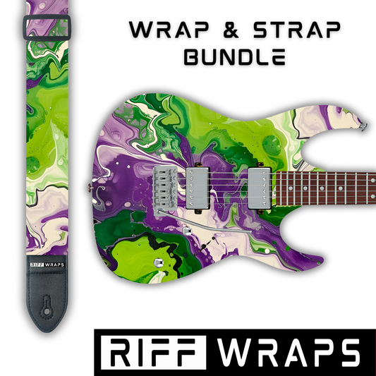 Swirls - Purple, Green & White - Guitar Wrap & Strap Bundle