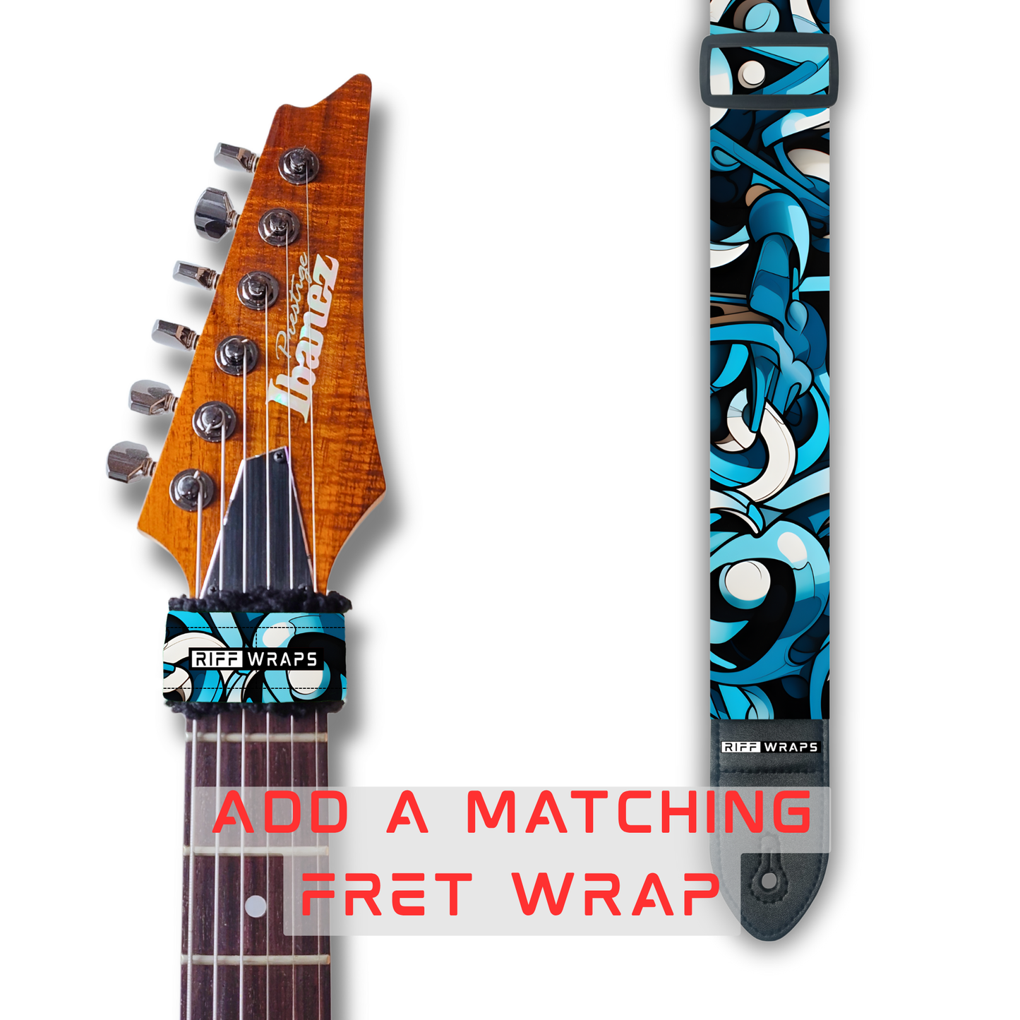 Tribal - Abstract Blue & White - Padded Guitar Strap