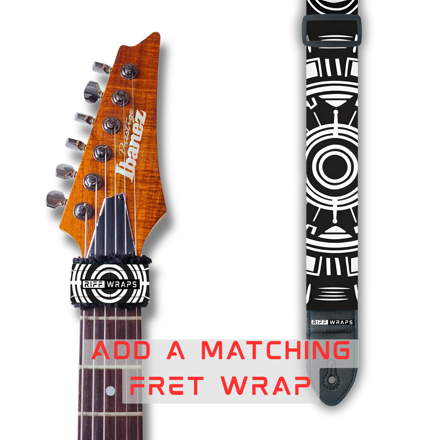 Tribal - Adinkra Black & White - Padded Guitar Strap