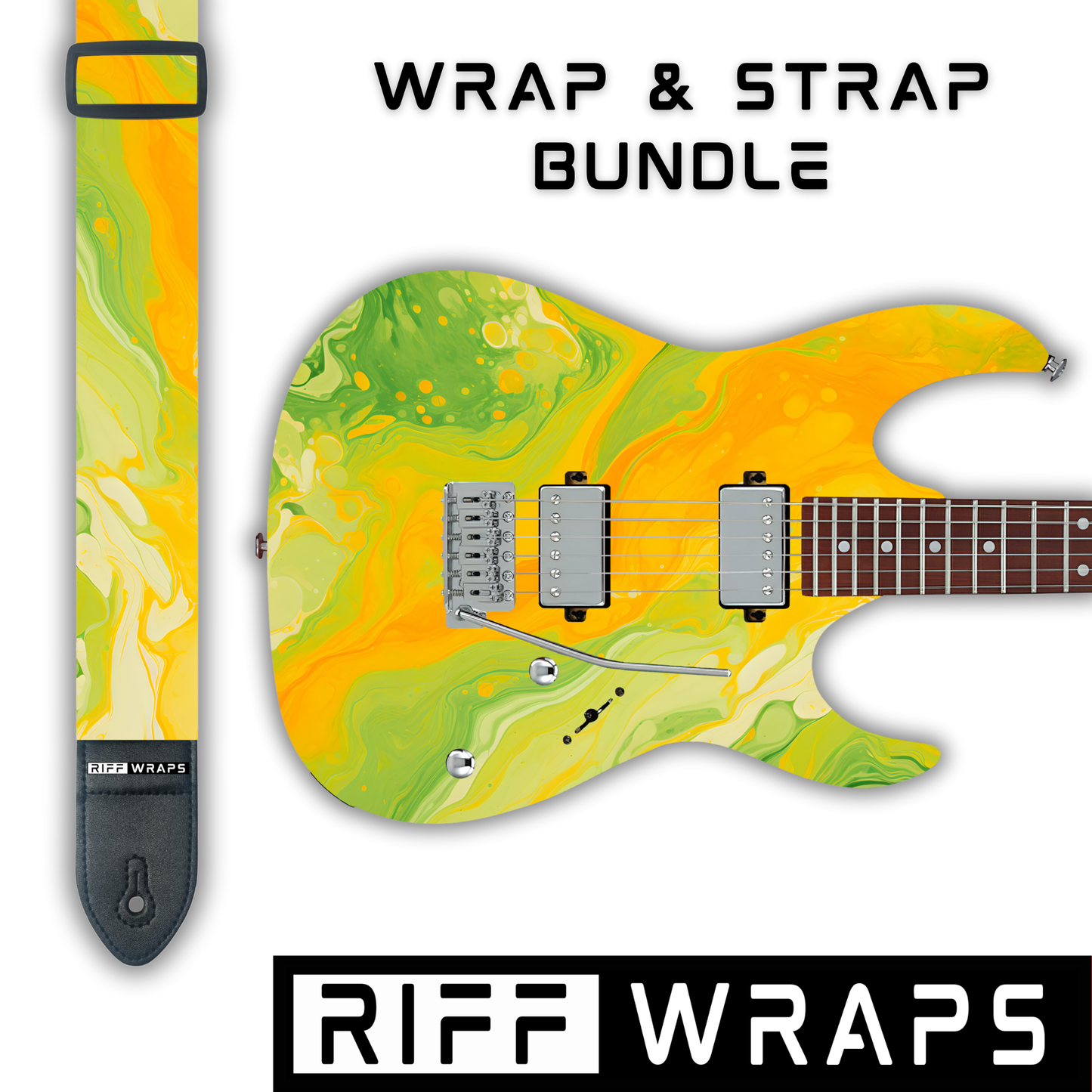 Swirls - Orange & Green - Guitar Wrap & Strap Bundle