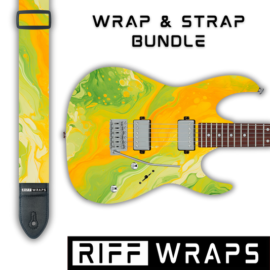 Swirls - Orange & Green - Guitar Wrap & Strap Bundle