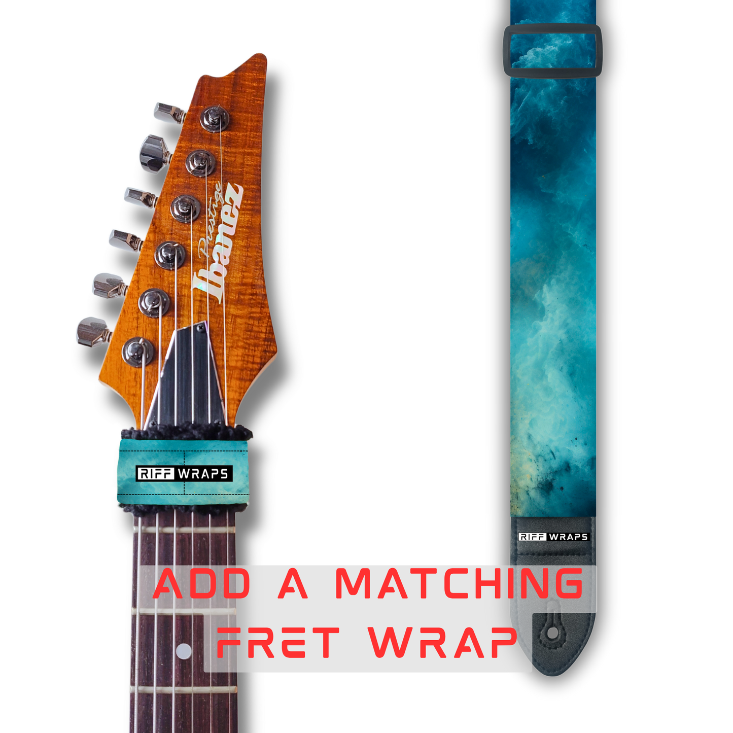 Watercolour - Blue 2 - Padded Guitar Strap