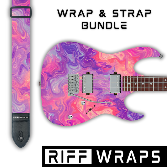 Swirls - Pink & Purple - Guitar Wrap & Strap Bundle