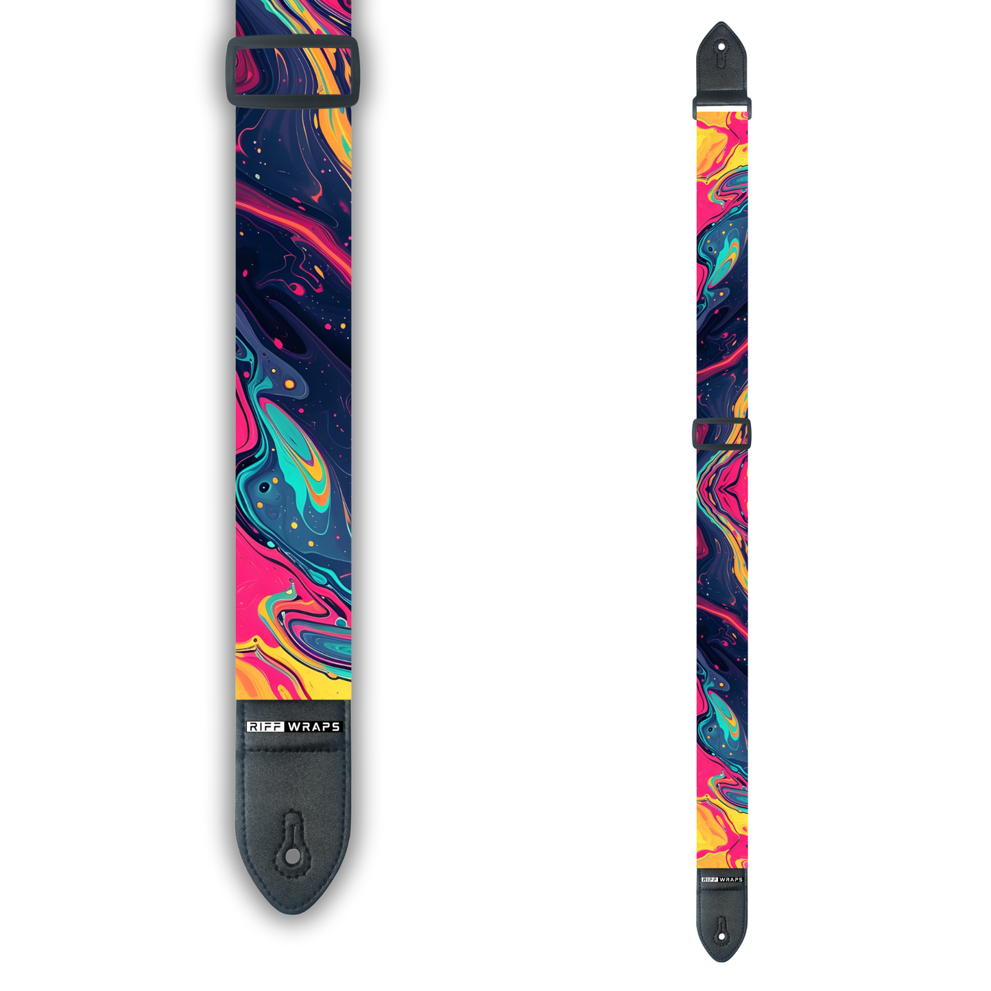 Swirls - Pink, Blue & Orange - Padded Guitar Strap