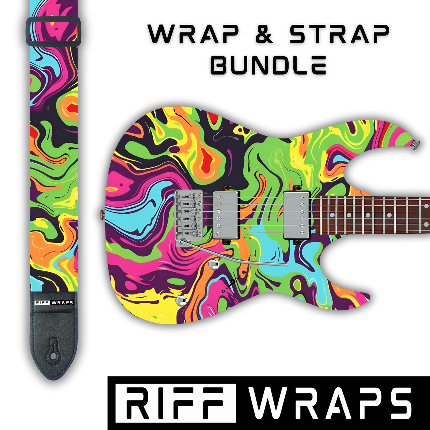 Swirls - Psychedelic - Guitar Wrap & Strap Bundle