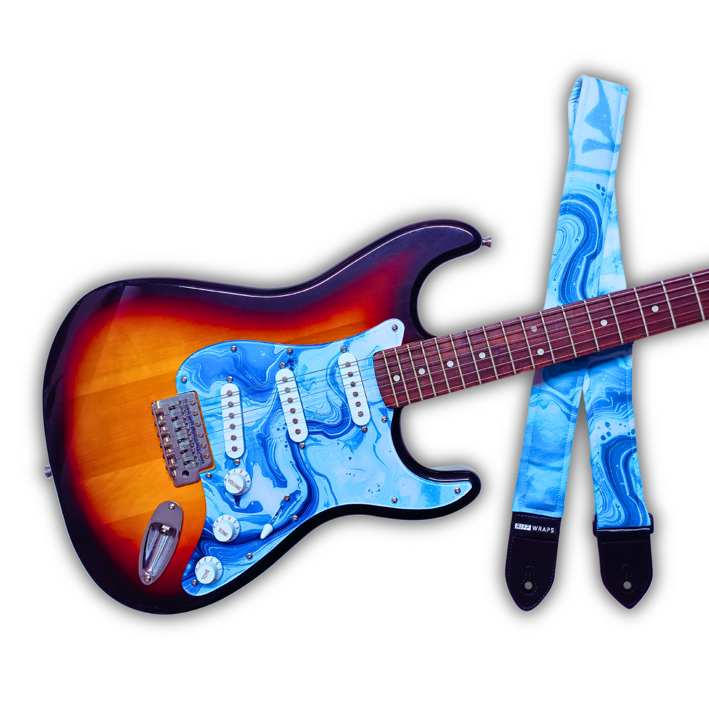 Swirls - Blue & White - Padded Guitar Strap