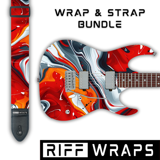 Swirls - Red, White & Grey - Guitar Wrap & Strap Bundle