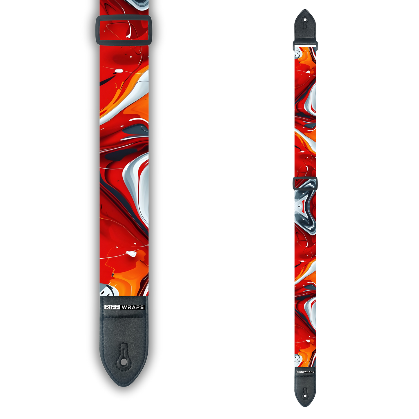 Swirls - Red, White & Grey - Padded Guitar Strap