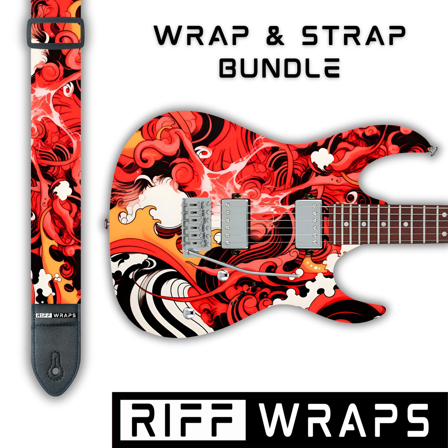 Tribal - Japan Inspired 1 - Guitar Wrap & Strap Bundle