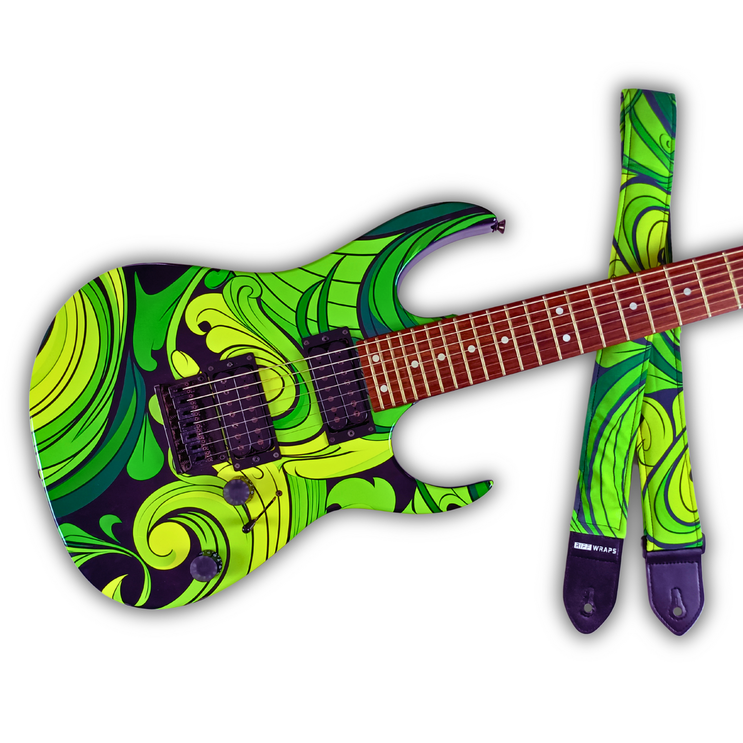 Swirls - Green & Black - Padded Guitar Strap