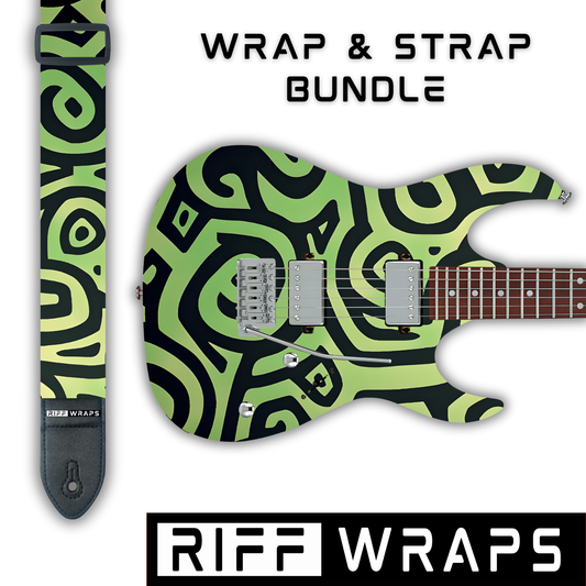 Tribal - Aperiodic Green & Black - Guitar Wrap & Strap Bundle