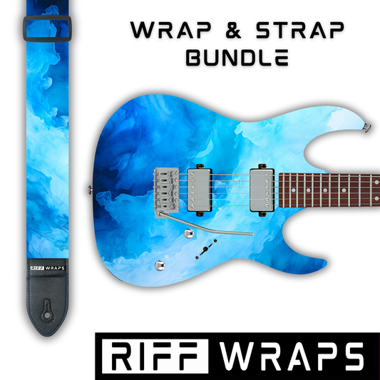 Watercolour - Blue 1 - Guitar Wrap & Strap Bundle