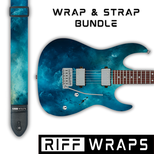Watercolour - Blue 2 - Guitar Wrap & Strap Bundle