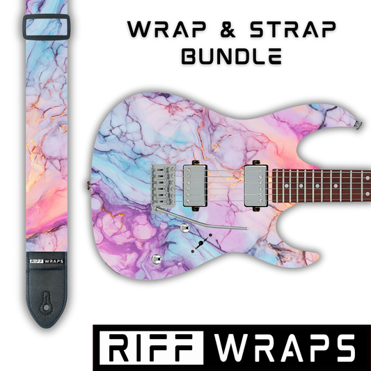 Marble - Purple, Blue, White & Gold - Guitar Wrap & Strap Bundle