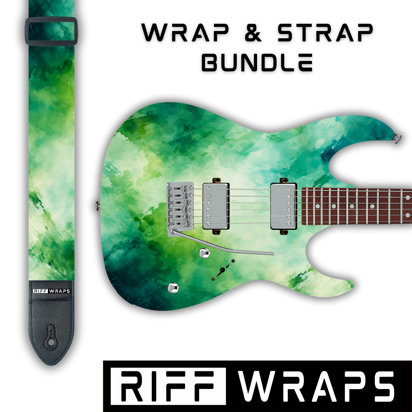 Watercolour - Green 2 - Guitar Wrap & Strap Bundle