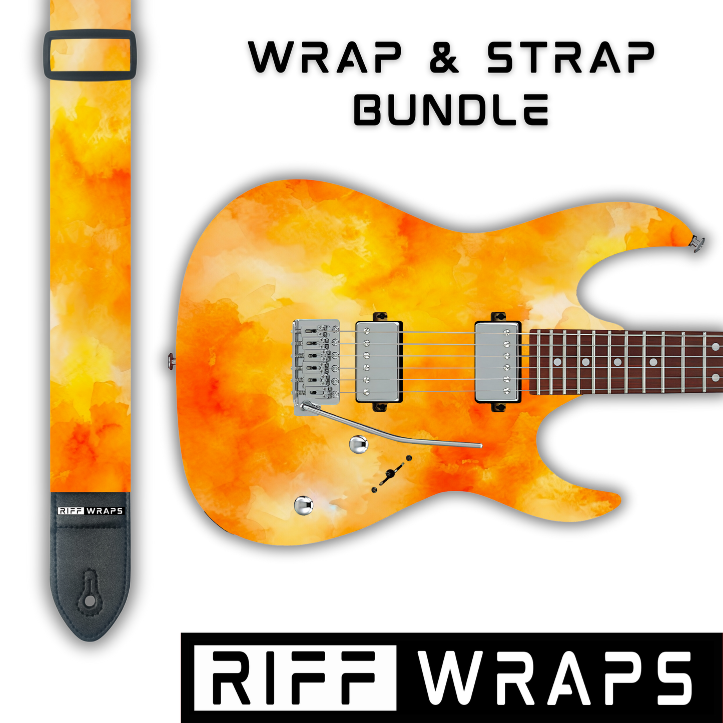 Watercolour - Orange - Guitar Wrap & Strap Bundle