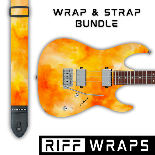 Watercolour - Orange - Guitar Wrap & Strap Bundle