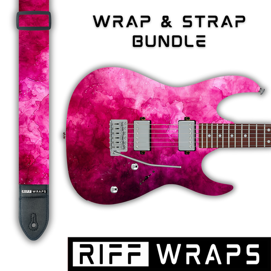 Watercolour - Pink - Guitar Wrap & Strap Bundle