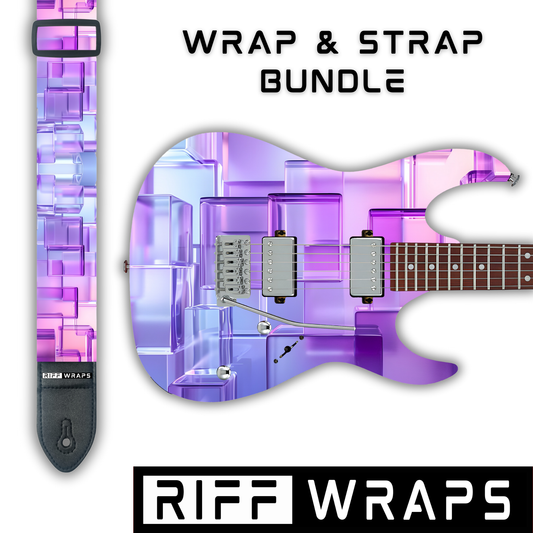 Geometric - 3D Cubes Pink - Guitar Wrap & Strap Bundle