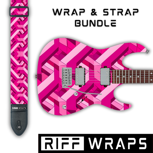 Geometric - Goyard Pink - Guitar Wrap & Strap Bundle