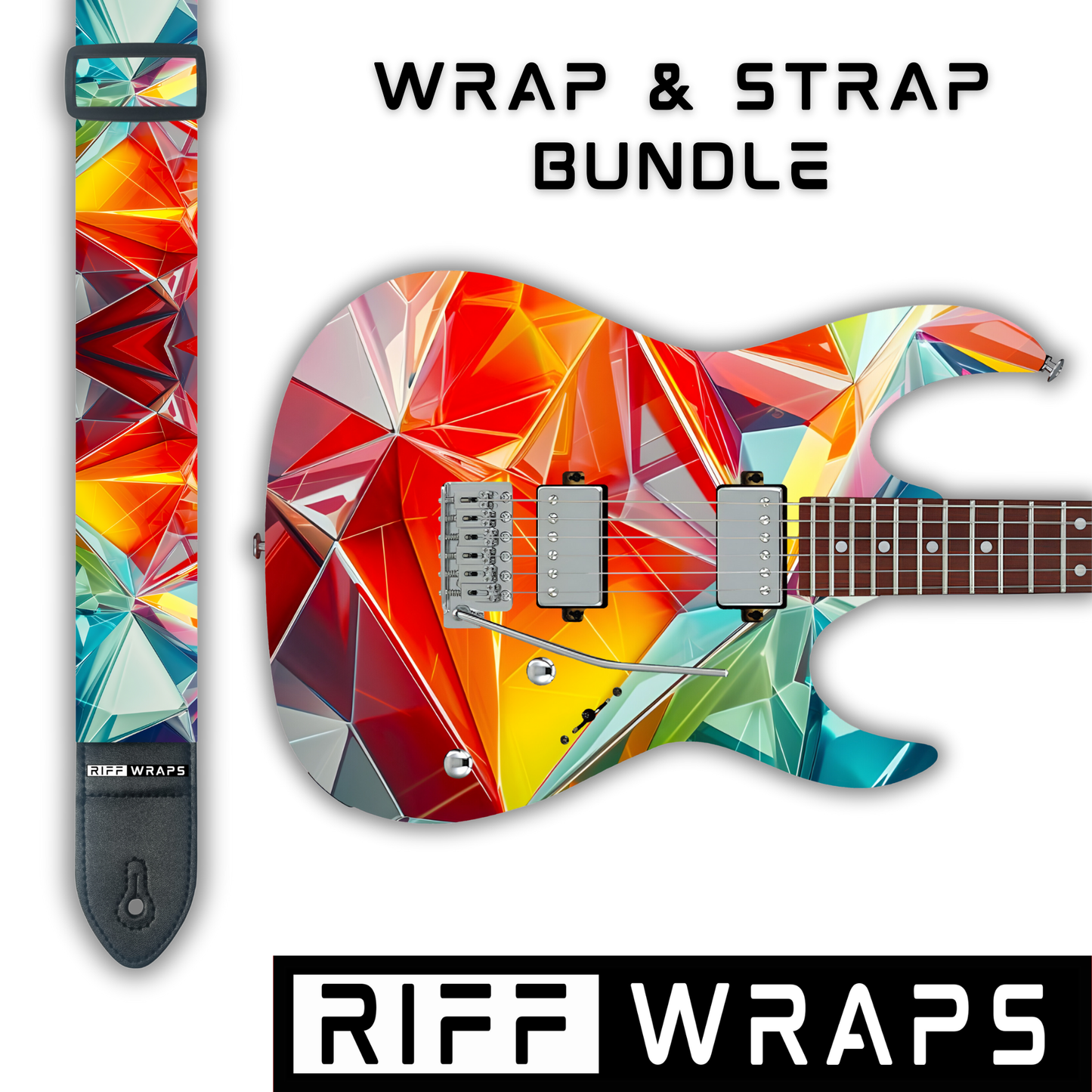 Geometric - Voronoi Rainbow - Guitar Wrap & Strap Bundle