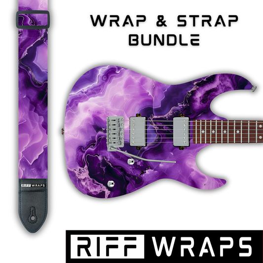 Marble - Purple & White - Guitar Wrap & Strap Bundle